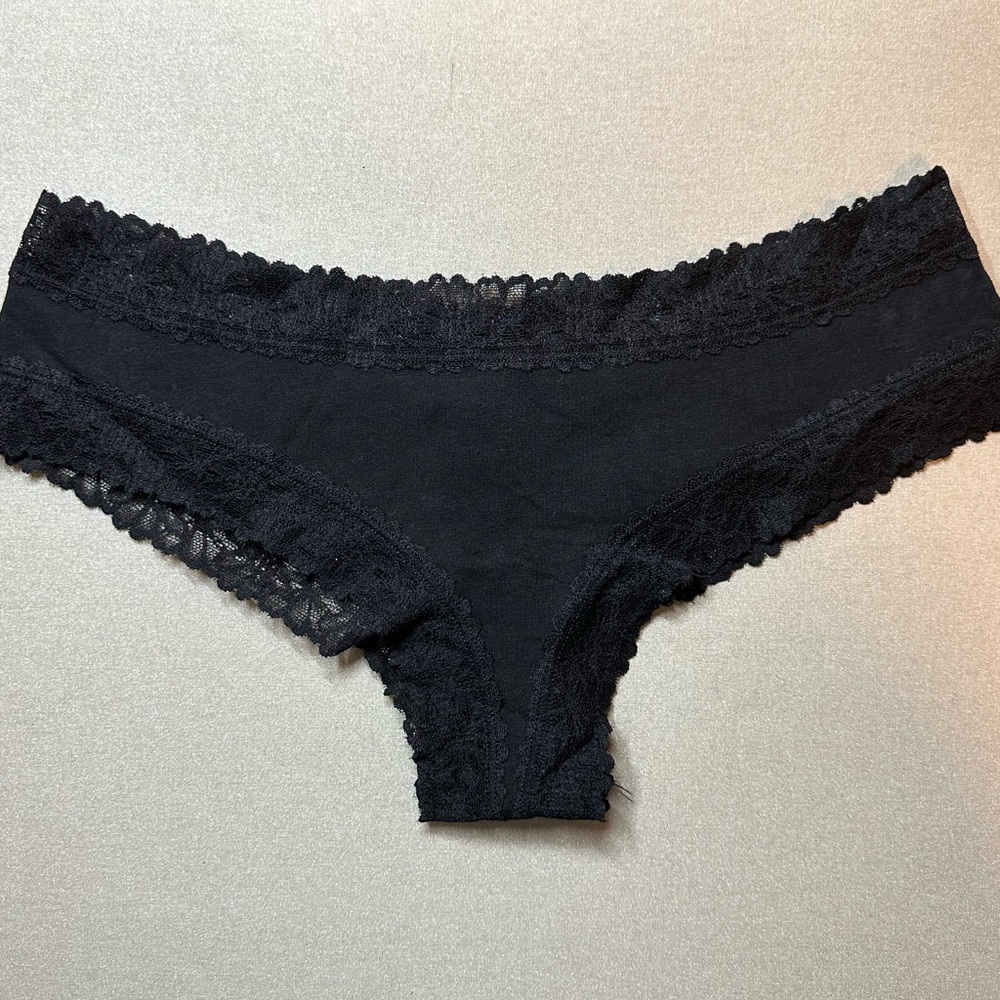 PINK Victoria Secret Black Lace Trim Cheeky Panty